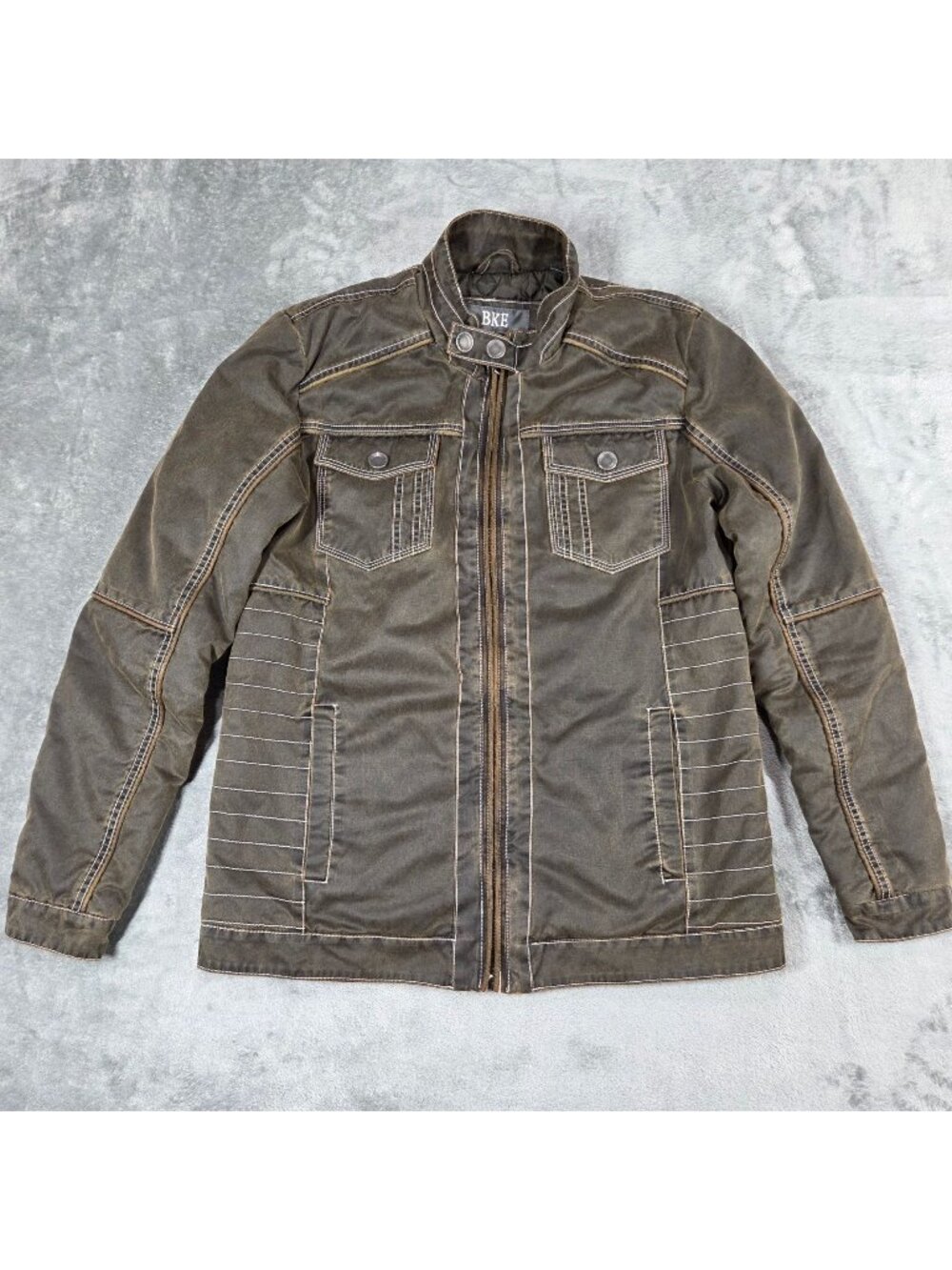 BKE Jacket Mens Small Brown Antique Washed Bomber Quilt Lined Coat